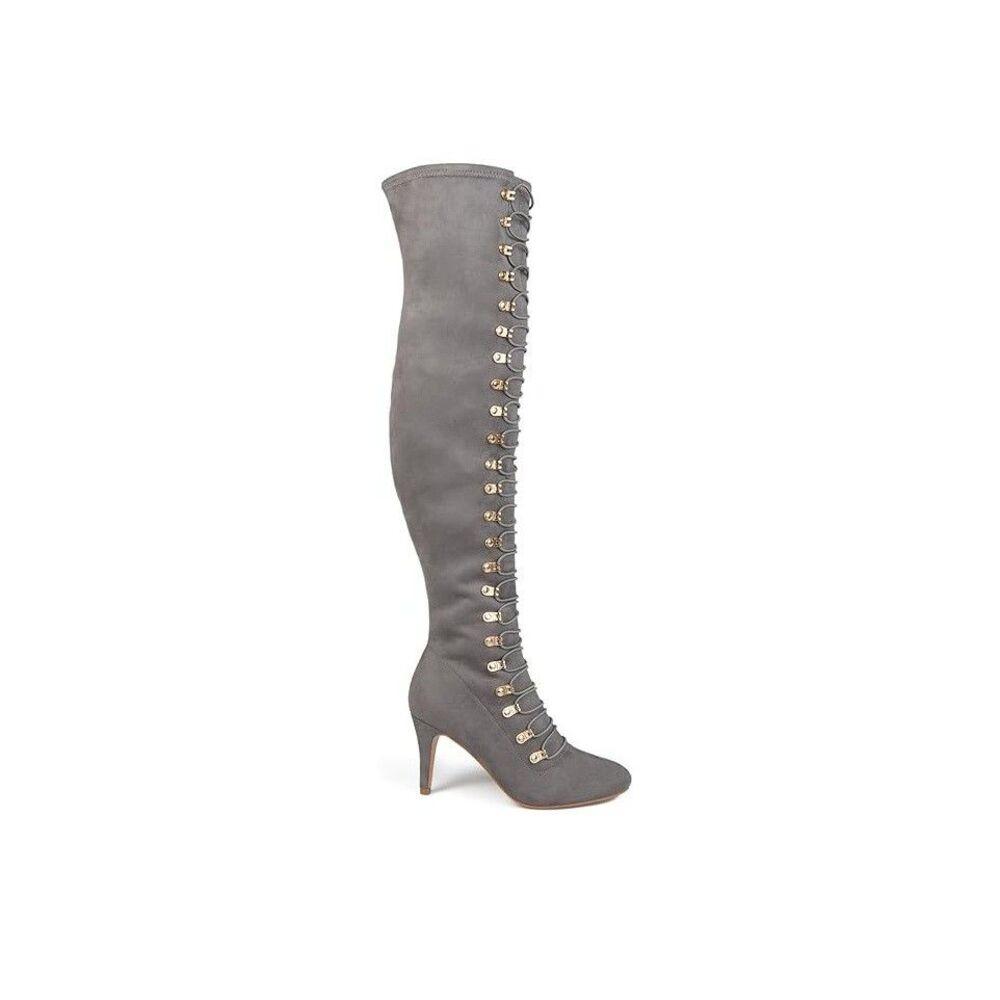 Journee Collection Womens 9 M WC Grey Trill Thigh High Zip Up Boots NIB XC6